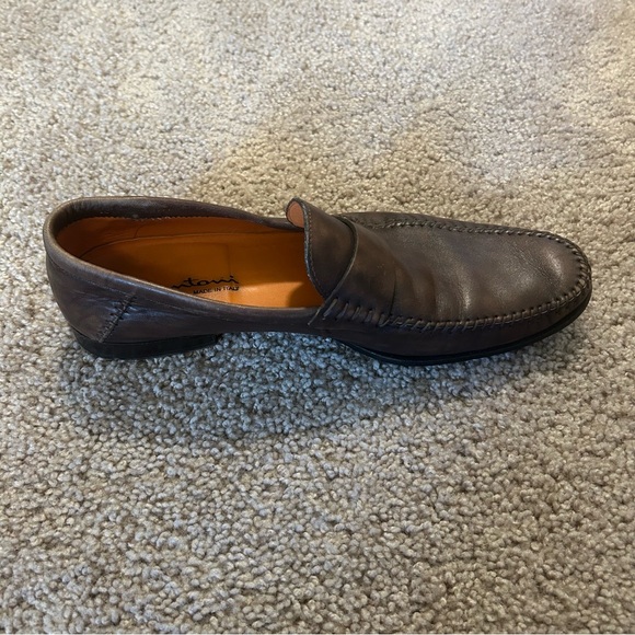 Santoni Brown Leather Slip On Dress Shoes Size 10 Made In Italy D1953 - Picture 10 of 14
